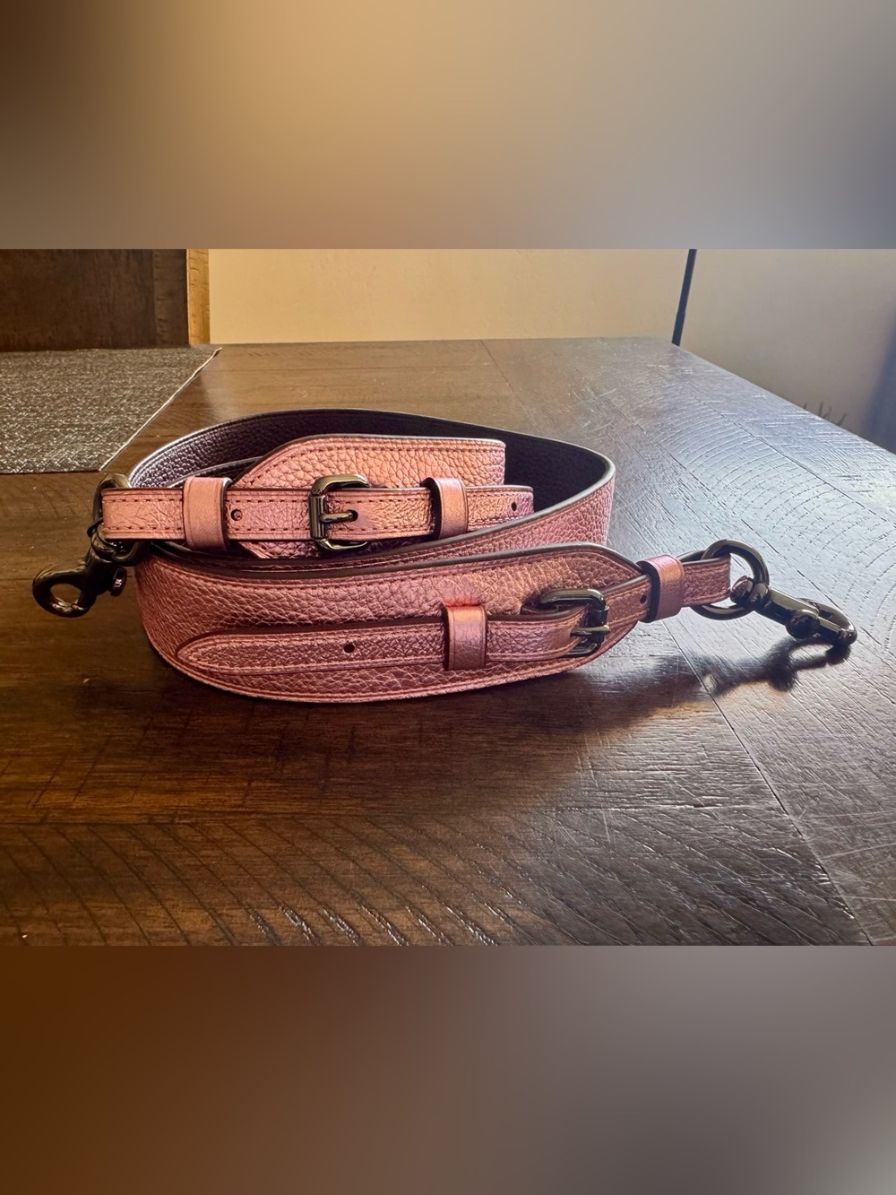 Coach Metallic Pink Leather Adjustable Bag Strap with Antique Brass Hardware